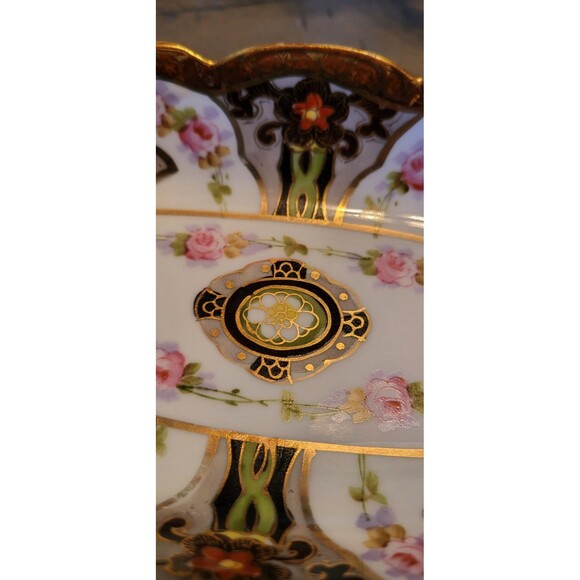 Vintage Nippon Hand-painted Relish Dish Celery Tray Floral Gold Trim - Picture 3 of 6